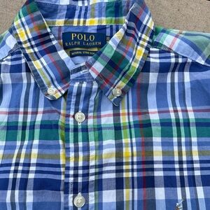 Polo Ralph Lauren Boys XL 18-20 Classic Multi Plaid Natural Stretch Short Sleeve
